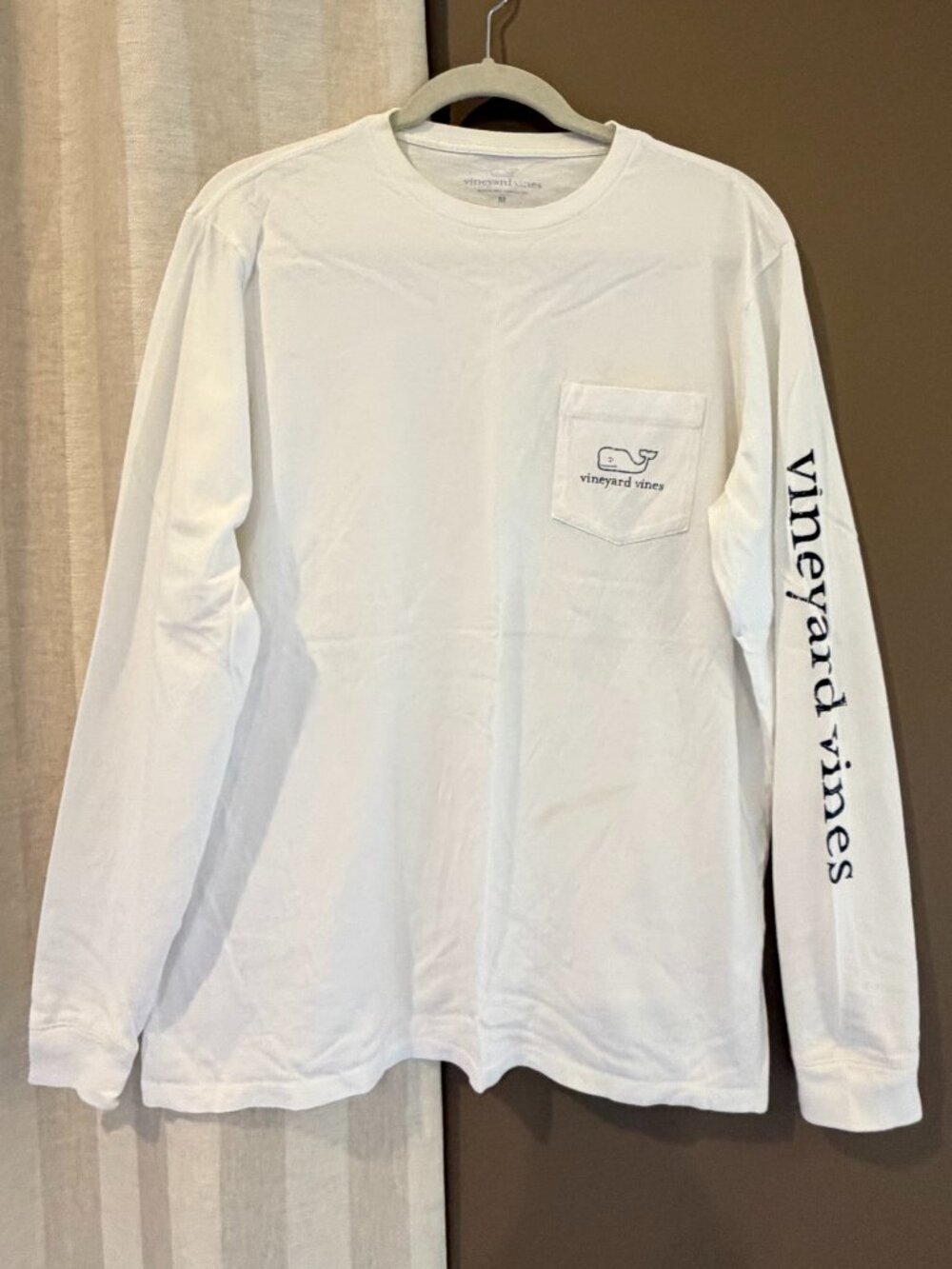 Vintage VIneyard Vines Whale Pocket White Long Sleeve T-shirt, Size Medium